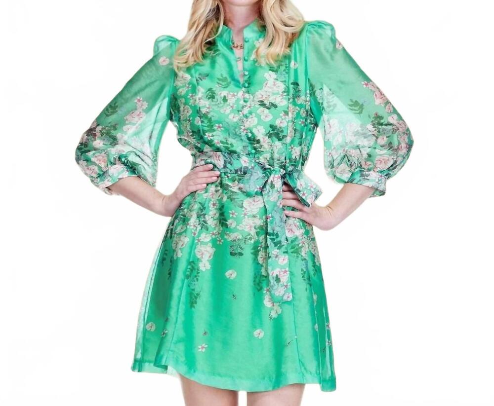 NEW JADE bloom mini dress in emerald green